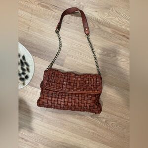 Woven Leather Crossbody Bag - Brown